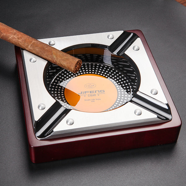 Monsoon Cigar Ashtray Metal Solid Wood Cuban Cigar Tools Cigar Tank Large Smoke Groove JF-3019