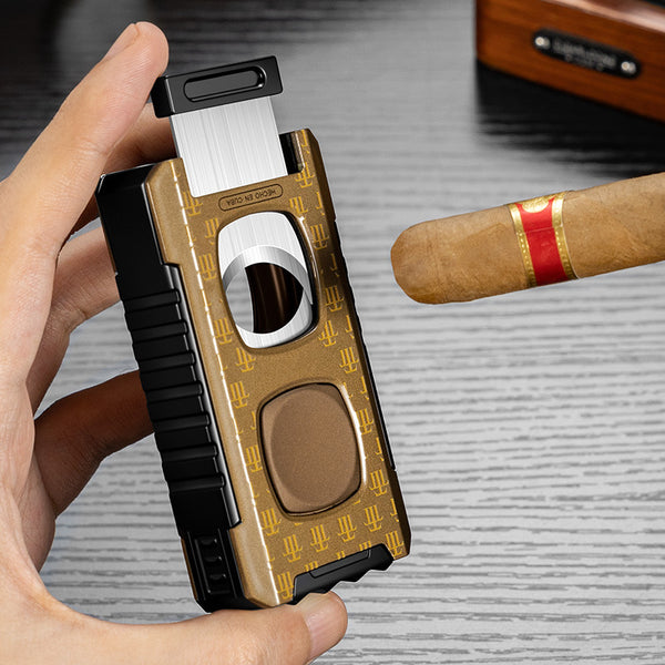 Multifunctional Dual Flame Direct Flush Cigar Lighter with Cigar Cutter Portable 5-in-1 Lighter CB-26BD1