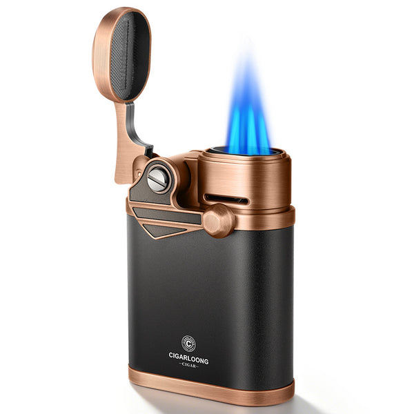 Cigar Lighter Inflatable Windproof Straight Flame Blue Smoke Holder Design Alloy Lighter with Cigar Drill
