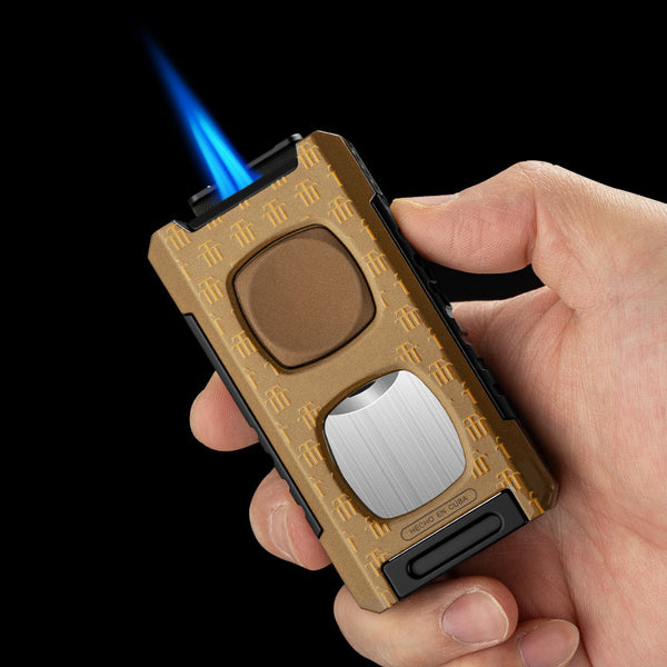 Multifunctional Dual Flame Direct Flush Cigar Lighter with Cigar Cutter Portable 5-in-1 Lighter CB-26BD1