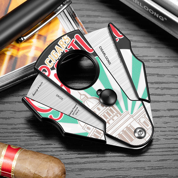 Cigar cutter stainless steel sharp portable fan-shaped cigar knife flat mouth abrasion resistant exquisite gift box