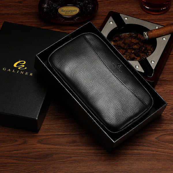 Galiner leather cigar case - portable travel humidor for 5 cigars - cigar box storage & cigarette case