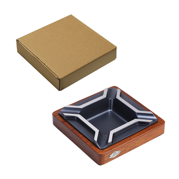 Cigar ashtray creative four-slot metal zinc alloy electroplated solid wood desktop household ashtray