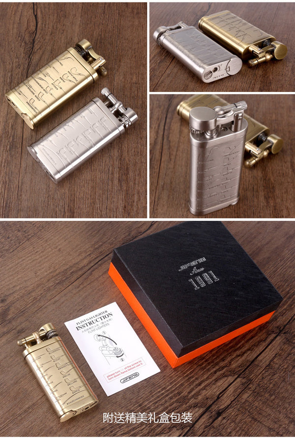 Pipe Lighter Oblique Fire Gas Retro with Shredded Tobacco Pipe Press Rod Multifunctional Accessories Lighter