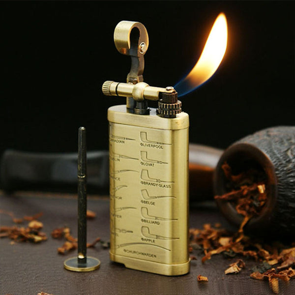 Pipe Lighter Oblique Fire Gas Retro with Shredded Tobacco Pipe Press Rod Multifunctional Accessories Lighter