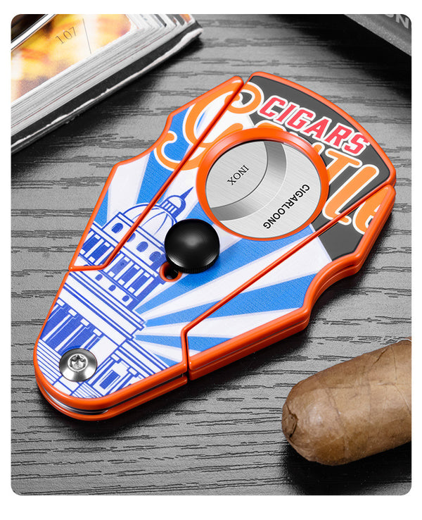 Cigar cutter stainless steel sharp portable fan-shaped cigar knife flat mouth abrasion resistant exquisite gift box