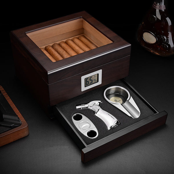 Cigar Box With Cigar lighter Cutter Ashtray Set