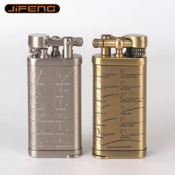 Pipe Lighter Oblique Fire Gas Retro with Shredded Tobacco Pipe Press Rod Multifunctional Accessories Lighter