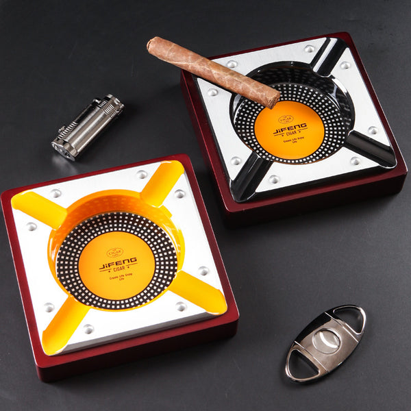 Monsoon Cigar Ashtray Metal Solid Wood Cuban Cigar Tools Cigar Tank Large Smoke Groove JF-3019