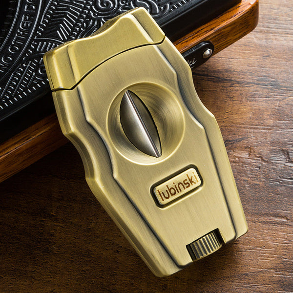 LUBINSKI Metal V-cut Cigar Cutter Zinc Alloy One-piece Stainless Outdoor Luxury Cigars Cut Portable Accessories Tool for Cigar