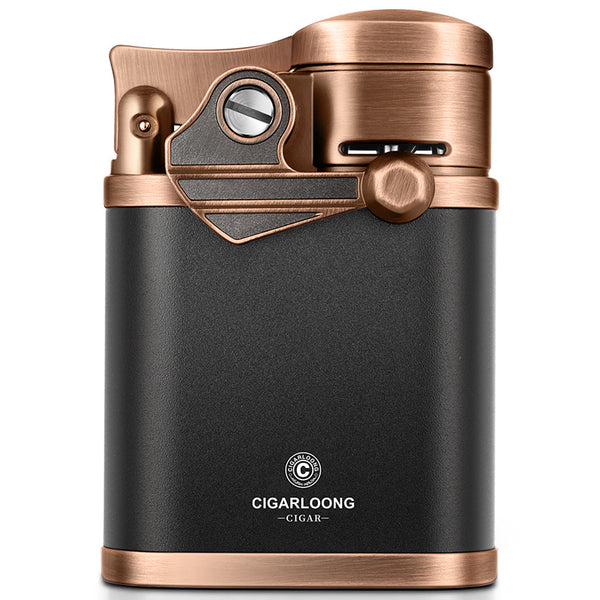 Cigar Lighter Inflatable Windproof Straight Flame Blue Smoke Holder Design Alloy Lighter with Cigar Drill