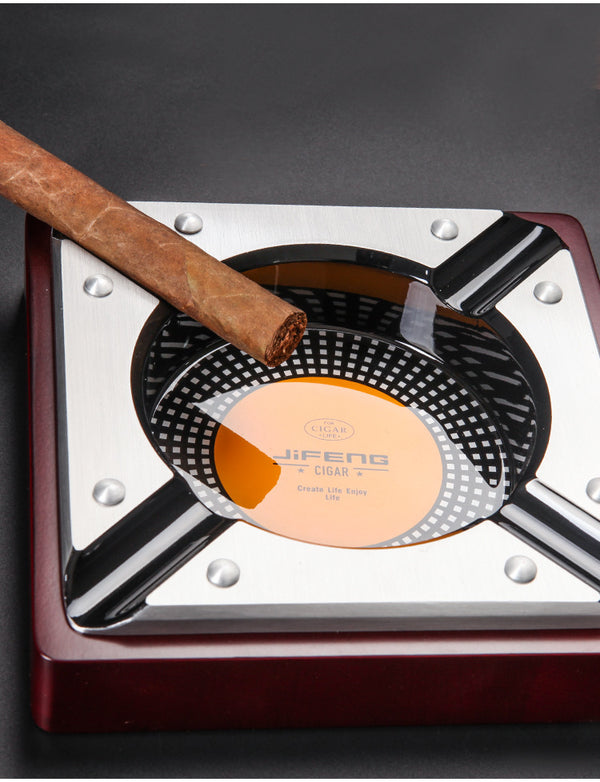 Monsoon Cigar Ashtray Metal Solid Wood Cuban Cigar Tools Cigar Tank Large Smoke Groove JF-3019