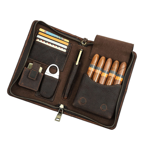 Cigar Cigar Set Cigar Cigarette Set Portable Cigar Box Vintage Crazy Horse Cowhide Cigar Set