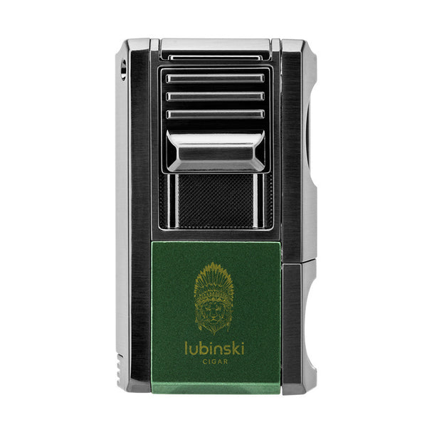 LUBINSKI Multifunctional Cigar Lighter Zinc Alloy Single Straight Punch with V-cutter Hole Opener Ash Holder Portable Smoking Accessories