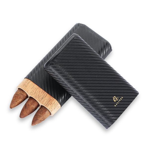 Cigar leather case carbon fiber cigar tube cedar wood sealed cigar box portable three pack humidifier