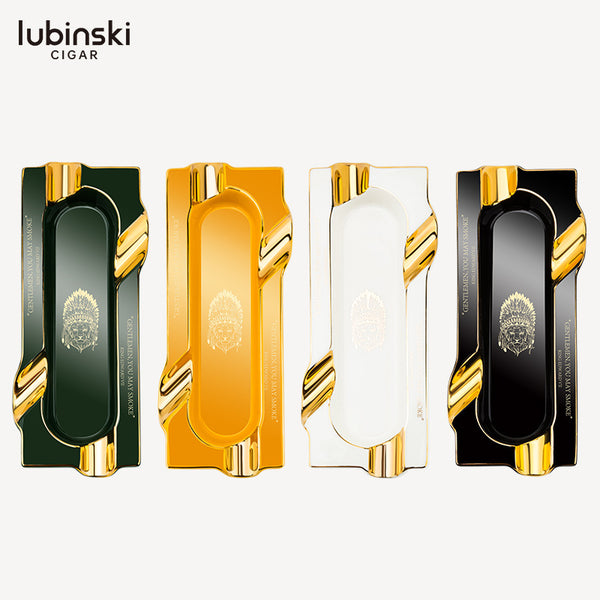 LUBINSKI Cigar Ashtray Four Flue Ceramic Gilt Large Capacity Rectangle Rubinski Portable Ashtray