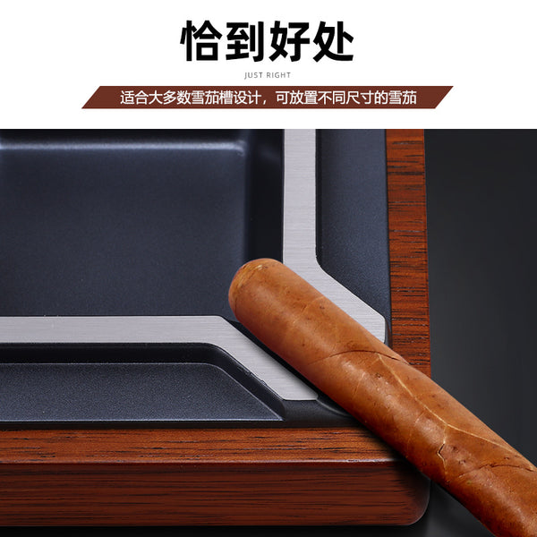 Cigar ashtray creative four-slot metal zinc alloy electroplated solid wood desktop household ashtray