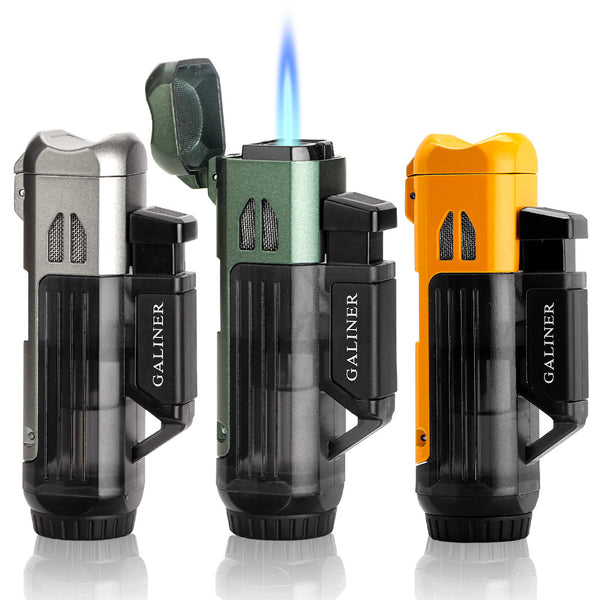 Cigar lighter, single fire, direct punch, windproof inflatable lighter with cigar drill through needle, moxibustion igniter LC-197