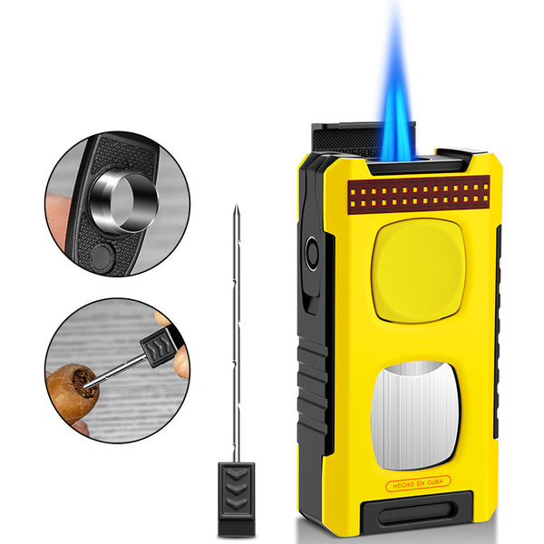 Multifunctional Dual Flame Direct Flush Cigar Lighter with Cigar Cutter Portable 5-in-1 Lighter CB-26BD1