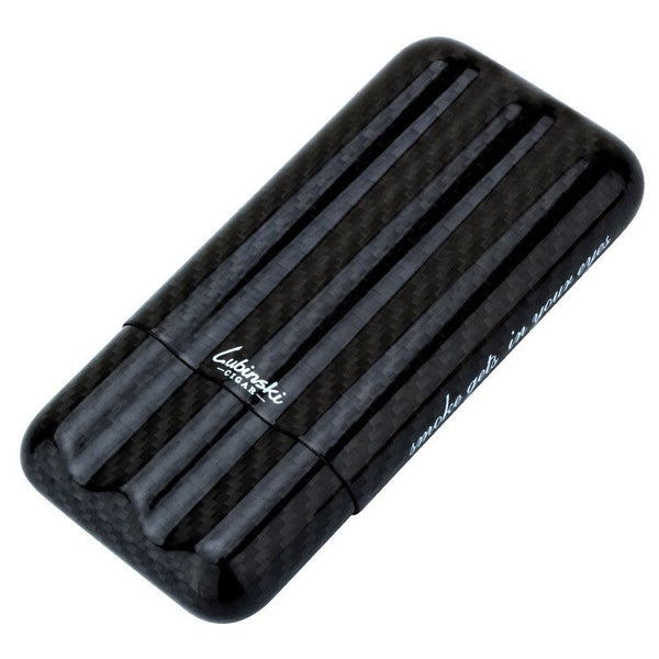 Cigar Case Humidor for 3 Cigars LUBINSKI Tube Moisturizing Tube Carbon Fiber Portable Travel Cigar Case with Gift Box
