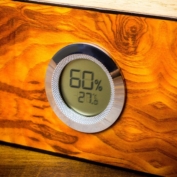 LUBINSKI  Humidor Circular See-through Window Cedar Wood Electronic Temperature and Humidity Meter Cigar Humidors for Man