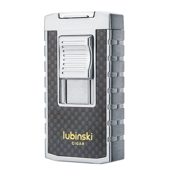 LUBINSKI Torch Lighter Windproof 2 Jet Gas Cigar Lighter Top Cigar Holder Smoking Gift Set With Lighters Case