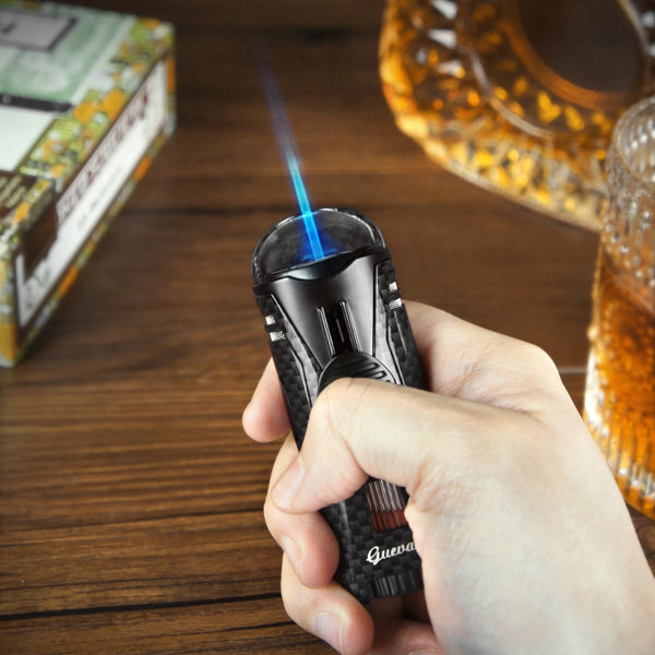 GUEVARA Cigar Set Luxury Single Jet Torch Cigar Lighter and Cutter Gift Suit with Portable Ashtray Accessories for Men Gift