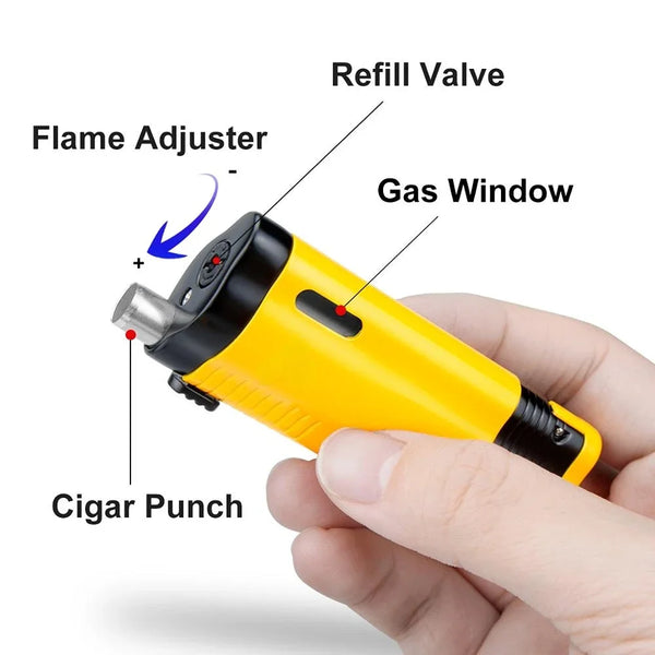 Metal Cigar Cigarette Tobacco Lighter 3 Torch Jet Flame Refillable With Punch Smoking Tool Accessories Portable Gift Box