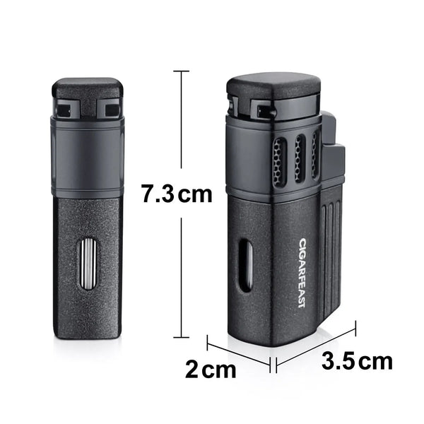 CIGARFEAST Windproof Triple Cigar Lighter Spray Gun 4 Jet Butane Refillable Gas Inflatable Smoke Accessories with Punch