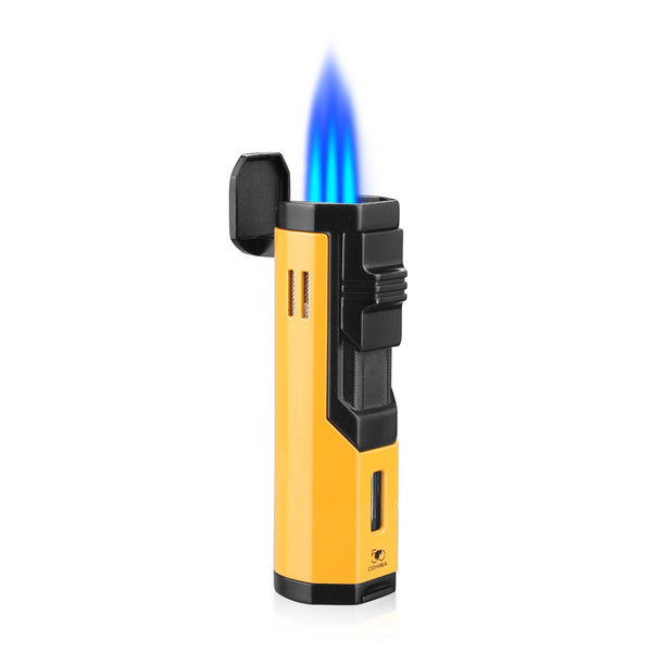 COHIBA 3 Jet Cigar Lighter Windproof Flame Butane Gas Torch Metal Lighter with Punch Cigarette Lighter Cigar Gadget