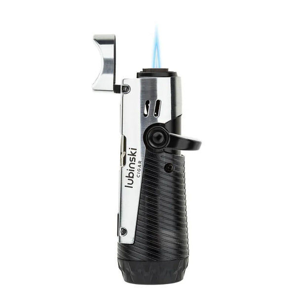 LUBINSKI Cigar Lighter Metal Single Jet Torch Blue Flame Gas Butane Windproof Cigarette Accessories with Punch Cigar Needle