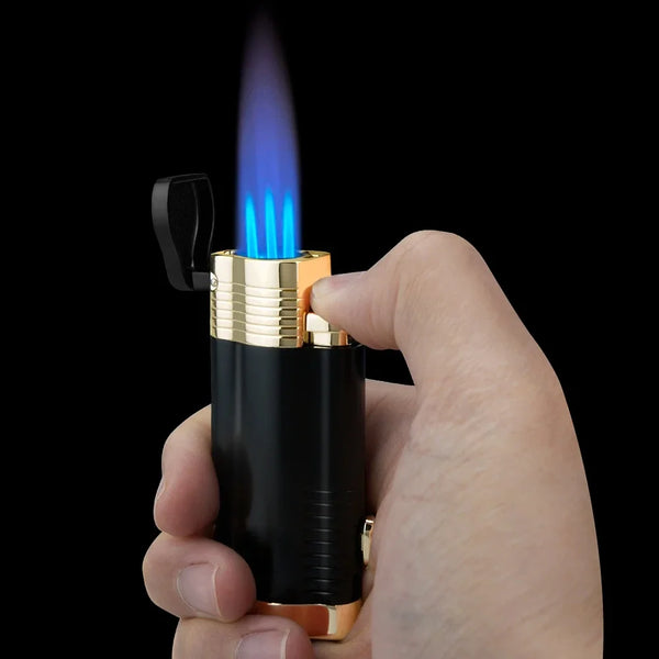 Metal Cigar Cigarette Tobacco Lighter 3 Torch Jet Flame Refillable With Punch Smoking Tool Accessories Portable Gift Box