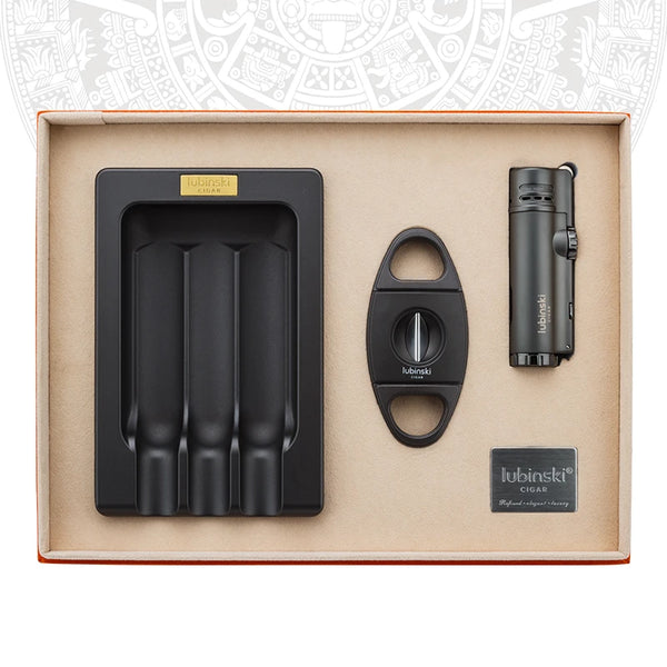 LUBINSKI Cigar Tool Set Alloy Ashtray 4 Straight Punch Lighter V-shaped Scissors Three Tool Gift Box Set Accessories