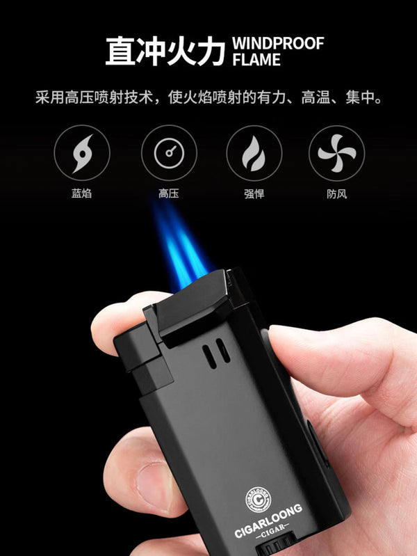 Luxury Alloy 2 Torch Blue Jet Cigar Lighter Windproof Multifunctional Creative Portable Gift Box for Men Smoking Accessories