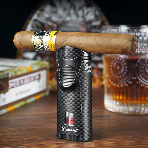 GUEVARA Cigar Set Luxury Single Jet Torch Cigar Lighter and Cutter Gift Suit with Portable Ashtray Accessories for Men Gift