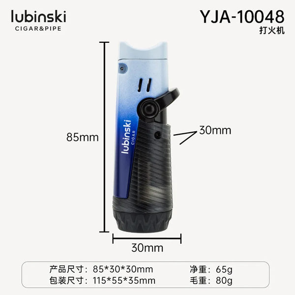 LUBINSKI Cigar Lighter with Holder Double Direct Blue Flame Injection Windproof Portable Cigar Smoking Accessories Men Gift Box