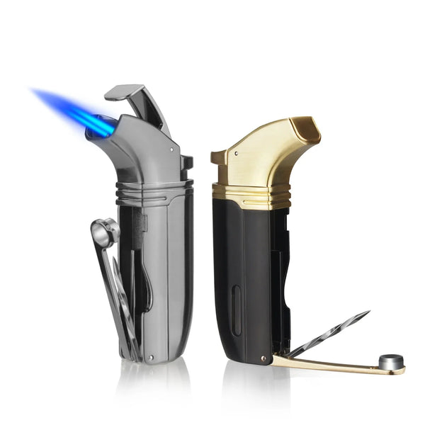 Metal Cigar Lighter Torch 2 Jet Flame Refillable with Cigar Punch Cutter Needle Butance Cigarette Tobacco Accessories