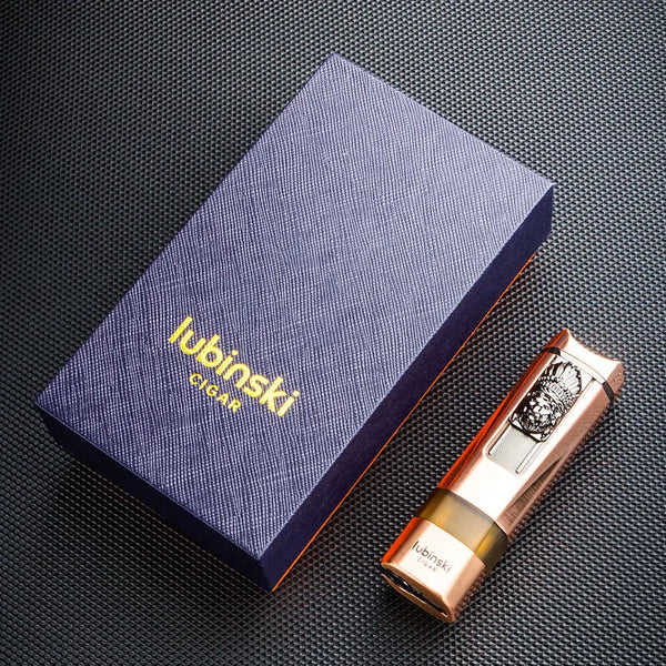 LUBINSKI Cigar Lighter Windproof Metal Single Jet Torch Gas Butane Blue Flame Cigarette Smoking Accessories with Gift Box