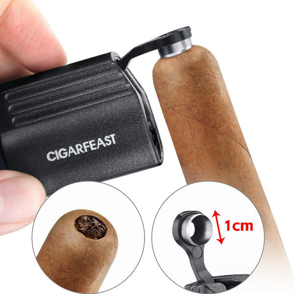 CIGARFEAST Windproof Triple Cigar Lighter Spray Gun 4 Jet Butane Refillable Gas Inflatable Smoke Accessories with Punch
