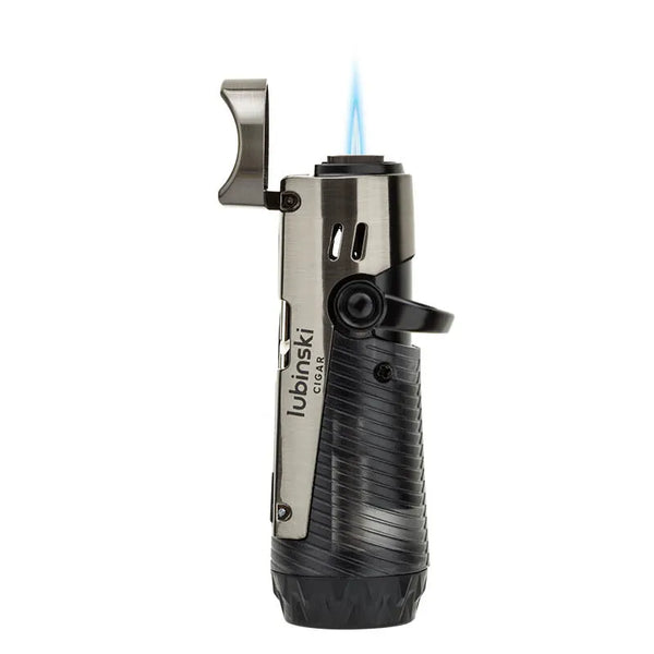 LUBINSKI Cigar Lighter Metal Single Jet Torch Blue Flame Gas Butane Windproof Cigarette Accessories with Punch Cigar Needle