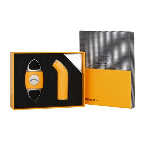 Windproof Metal 2Jet Blue FlameTorch Lighter Cigar Lighter Cutter Set Butane Gas Gift Box for Man Smoking Accessories