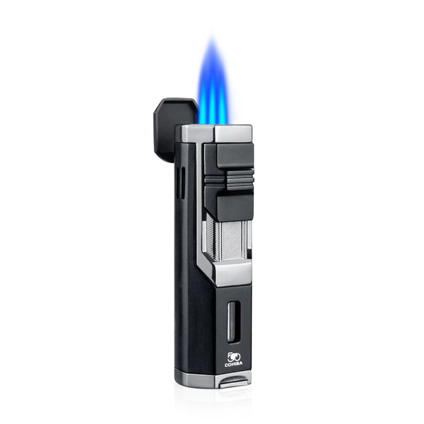 COHIBA 3 Jet Cigar Lighter Windproof Flame Butane Gas Torch Metal Lighter with Punch Cigarette Lighter Cigar Gadget