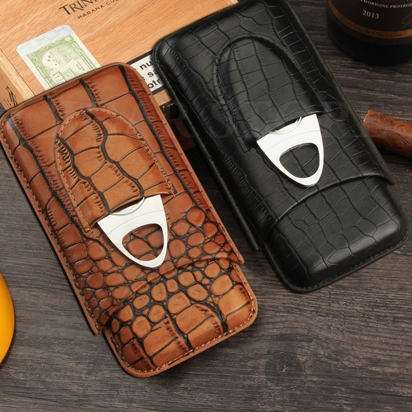 Cigar Case Holder Travel Set Portable Leather Humidor Box with 3 Ciger Holder Smoking Cigarette Storage Accessories