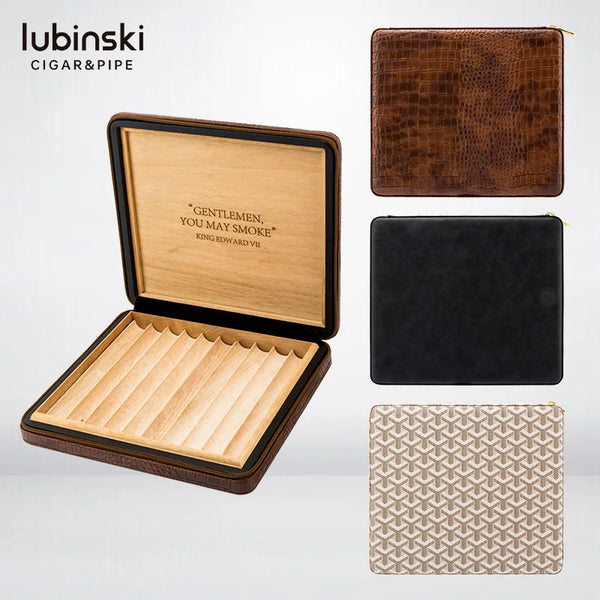 LUBINSKI Portable Cigar Box 10 Pcs Leather Cedar Wood Zipper Cigar Box Humidor Case Holde Cigar Accessories Gift Box