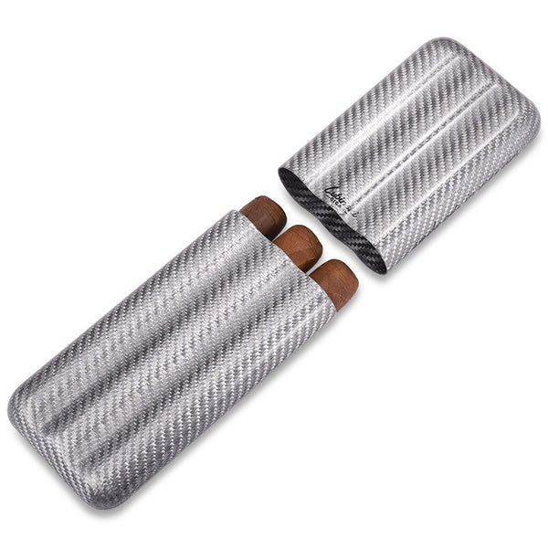 Cigar Case Humidor for 3 Cigars LUBINSKI Tube Moisturizing Tube Carbon Fiber Portable Travel Cigar Case with Gift Box