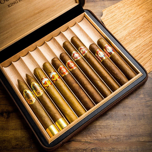 LUBINSKI Portable Cigar Box 10 Pcs Leather Cedar Wood Zipper Cigar Box Humidor Case Holde Cigar Accessories Gift Box