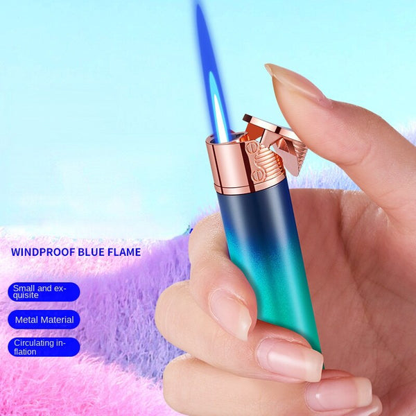 Metal Cigar Lighter with Gradient Color Windproof Butane Blue Flame Gas Single Torch Jet Lighter Smoke Accesoires