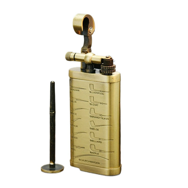 Pipe Lighter Oblique Fire Gas Retro with Shredded Tobacco Pipe Press Rod Multifunctional Accessories Lighter