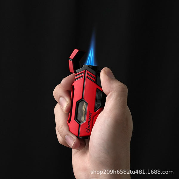 GUEVARA 2 Jet Torch Cigar Lighter Metal Windrproof Blue Flame Refillable Gas Butane Cigar Lighter Accessories with Cigar Punch