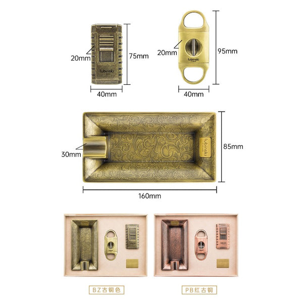 LUBINSKI Cigar Set Three Piece Zinc Alloy Lighter V-Scissor Ashtray 3 Direct Charge Windproof Gift Box Set